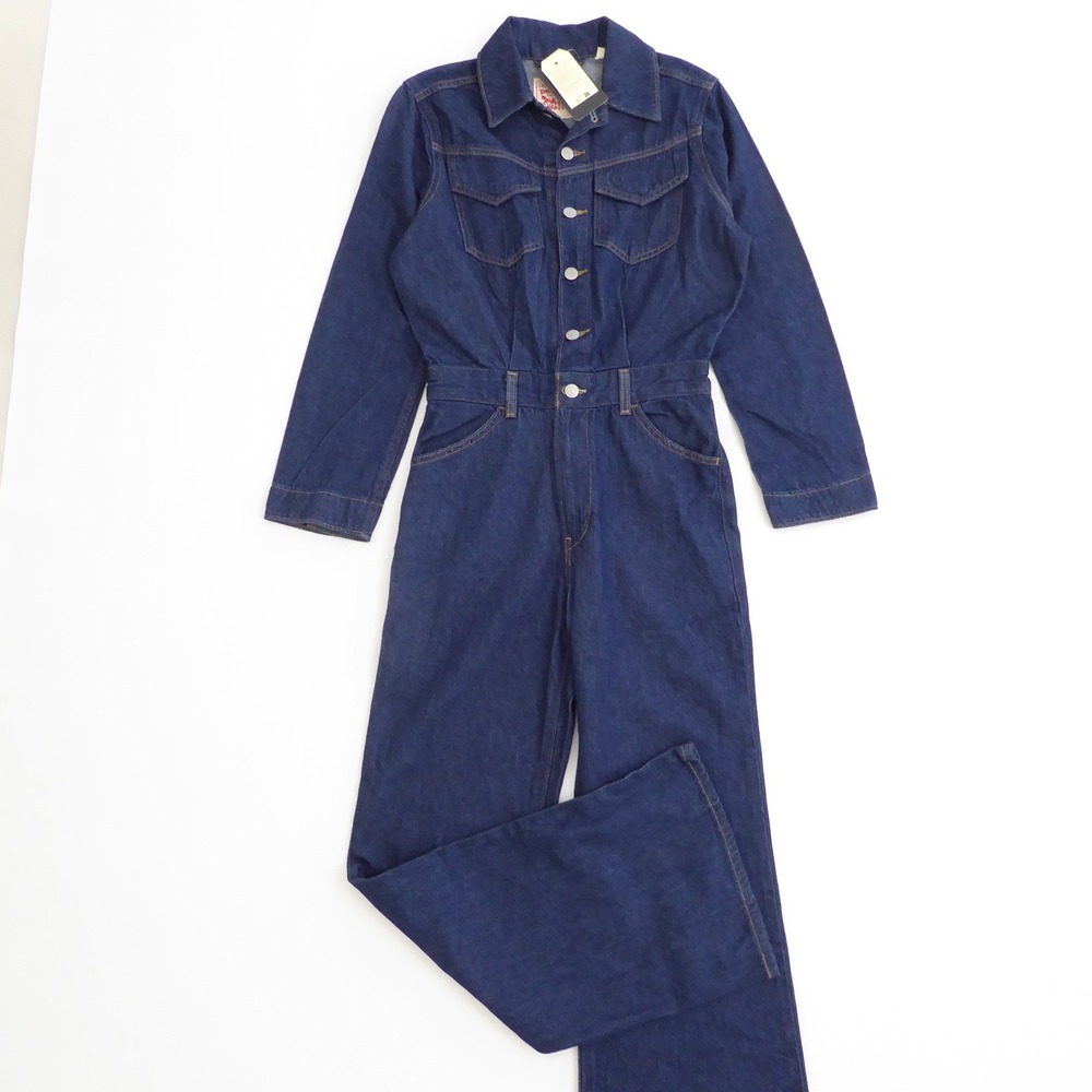 Levi's Women Denim Western Jumpsuit Blue Long Sleeve Flare Leg A86470001 Size 26